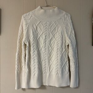 White Mock Neck Cable Knit Sweater